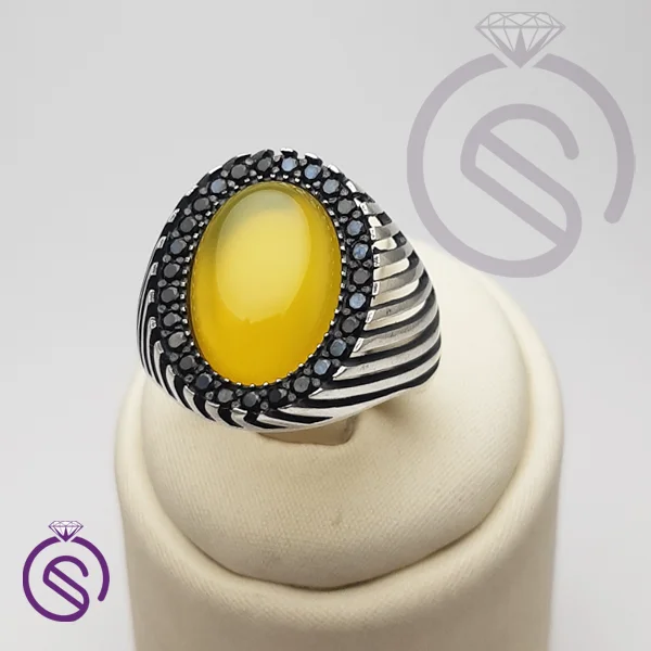 انگشتر نقره عقیق زرد شرف الشمس مردانه مدل کیان کد 62537